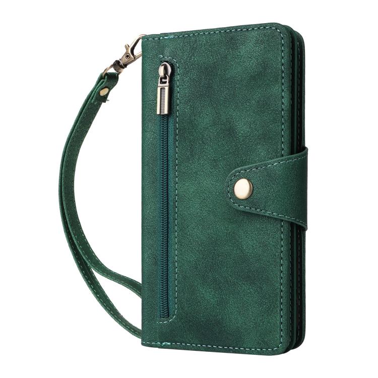 For iPhone 17 Rivet Buckle 9 Cards Three Fold Leather Phone Case