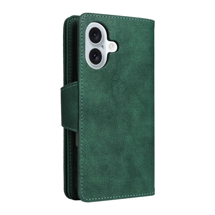 For iPhone 17 Rivet Buckle 9 Cards Three Fold Leather Phone Case
