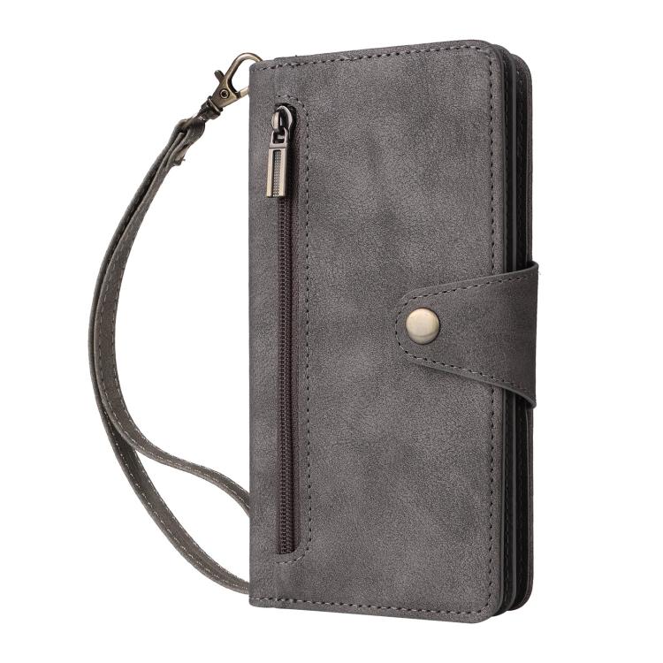 For iPhone 17 Rivet Buckle 9 Cards Three Fold Leather Phone Case