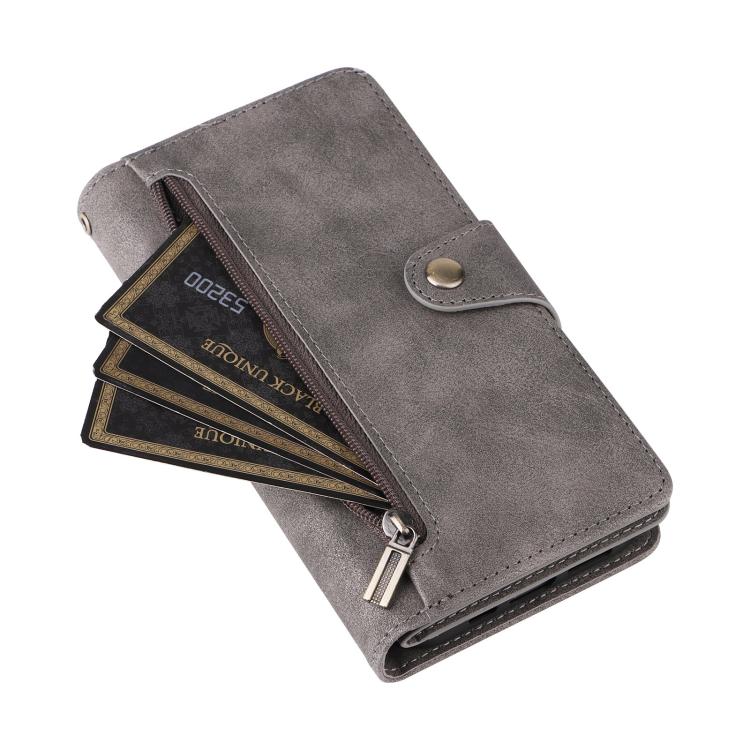 For iPhone 17 Rivet Buckle 9 Cards Three Fold Leather Phone Case