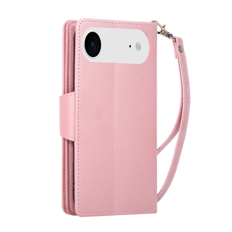 For iPhone Air Rivet Buckle 9 Cards Three Fold Leather Phone Case