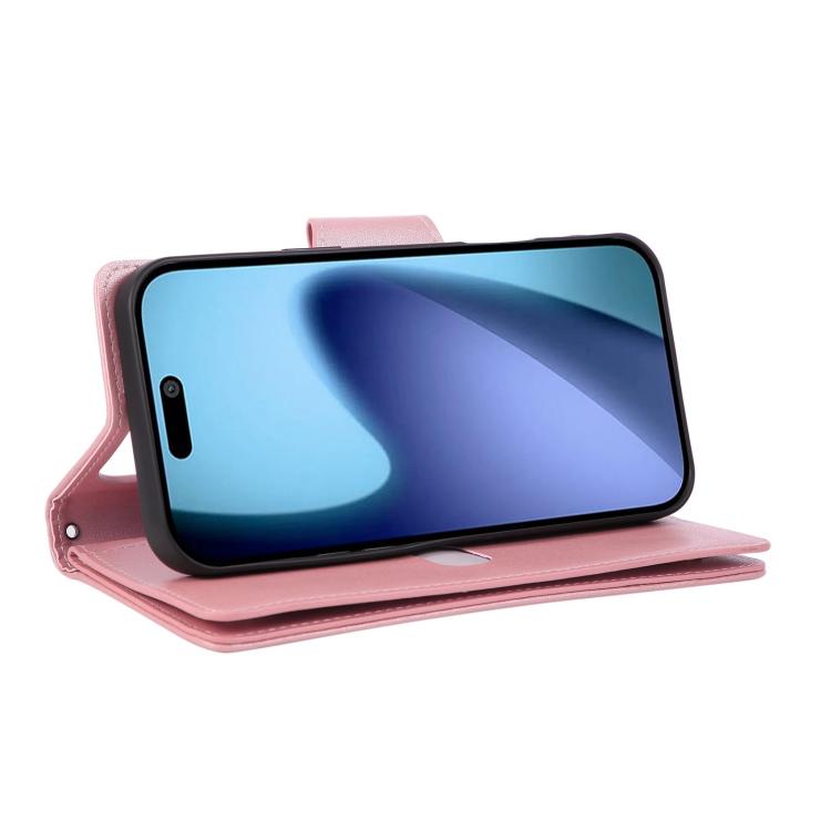 For iPhone Air Rivet Buckle 9 Cards Three Fold Leather Phone Case