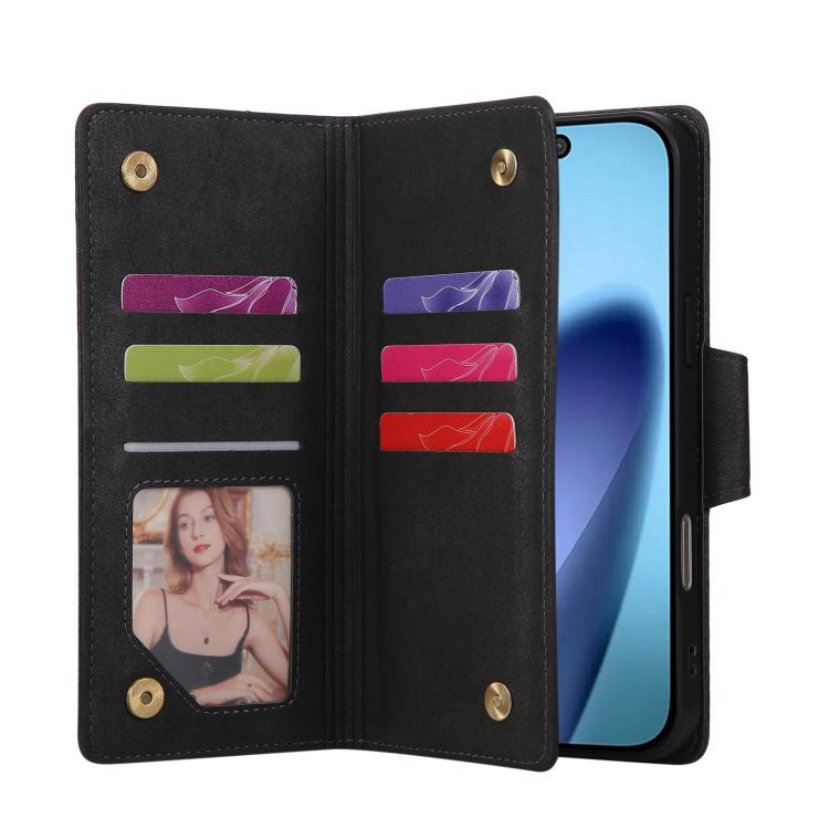 For iPhone Air Rivet Buckle 9 Cards Three Fold Leather Phone Case