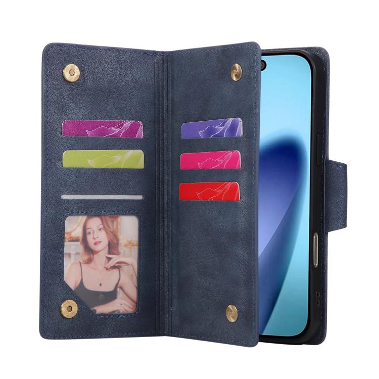 For iPhone Air Rivet Buckle 9 Cards Three Fold Leather Phone Case