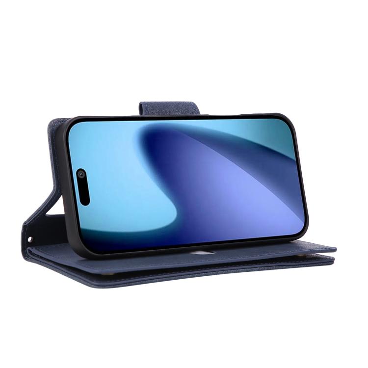 For iPhone Air Rivet Buckle 9 Cards Three Fold Leather Phone Case