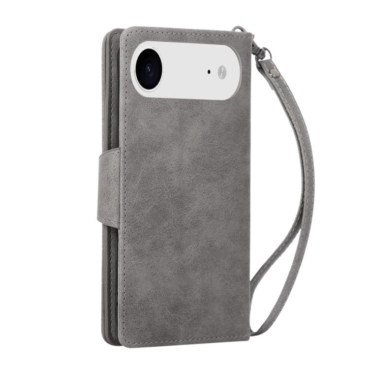 For iPhone Air Rivet Buckle 9 Cards Three Fold Leather Phone Case