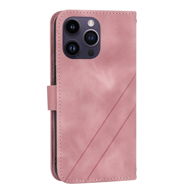 For iPhone 16 Pro Max Embossed Line Leather Phone Case with Lanyard