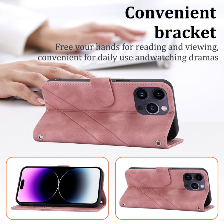 For iPhone 16 Pro Max Embossed Line Leather Phone Case with Lanyard