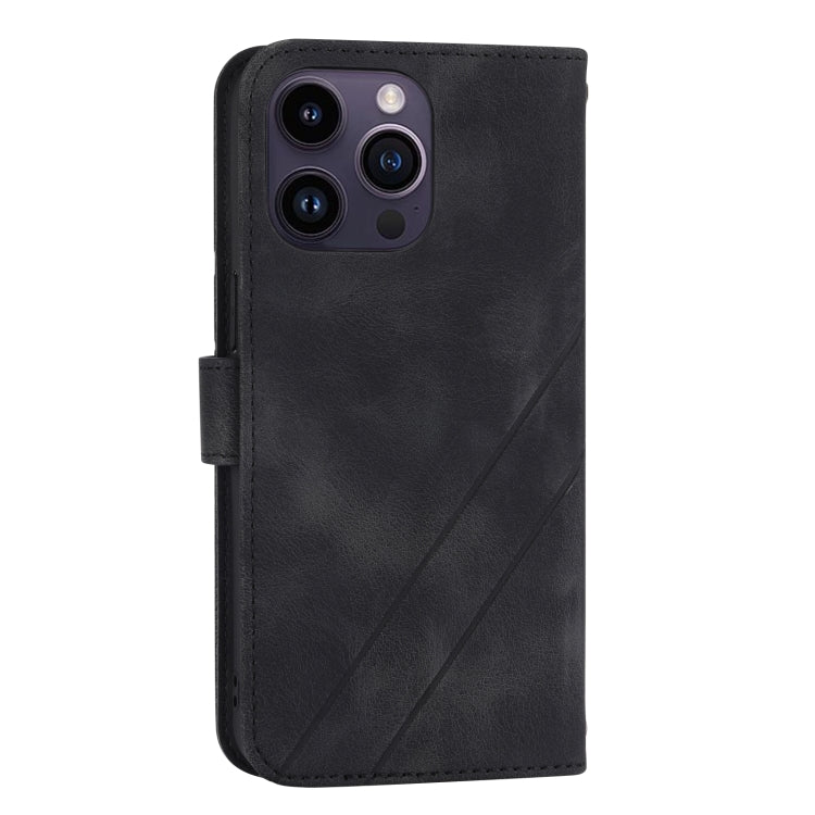 For iPhone 16 Pro Max Embossed Line Leather Phone Case with Lanyard