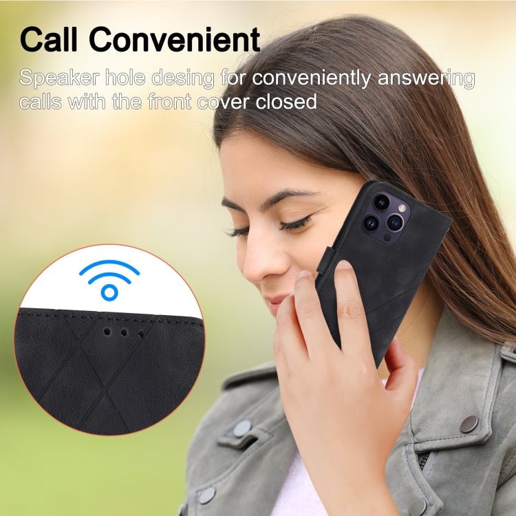 For iPhone 16 Pro Max Embossed Line Leather Phone Case with Lanyard