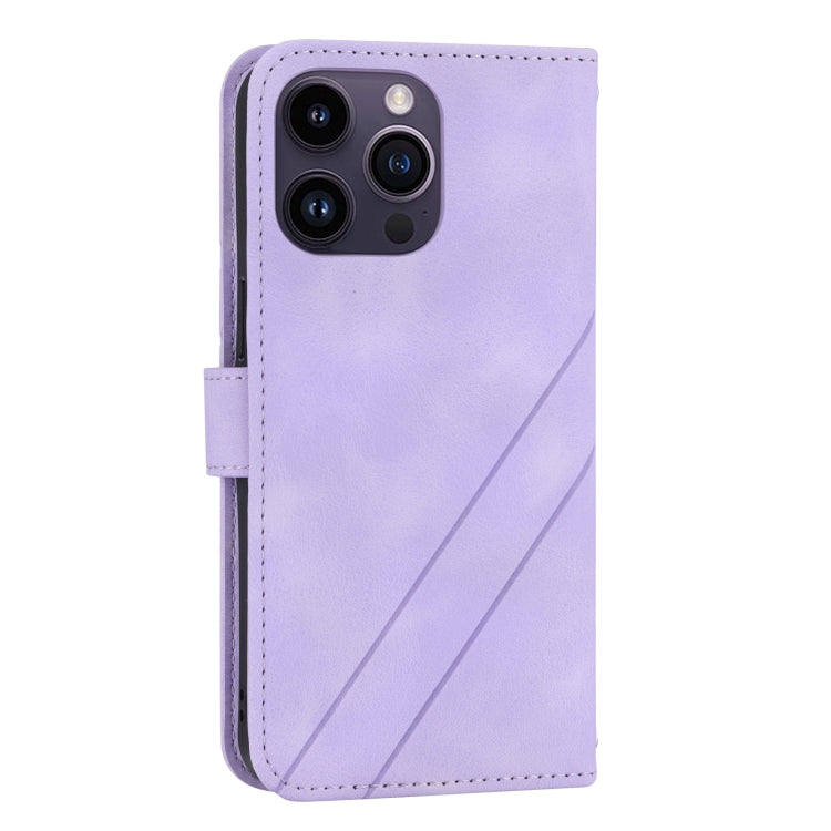 For iPhone 16 Pro Embossed Line Leather Phone Case with Lanyard