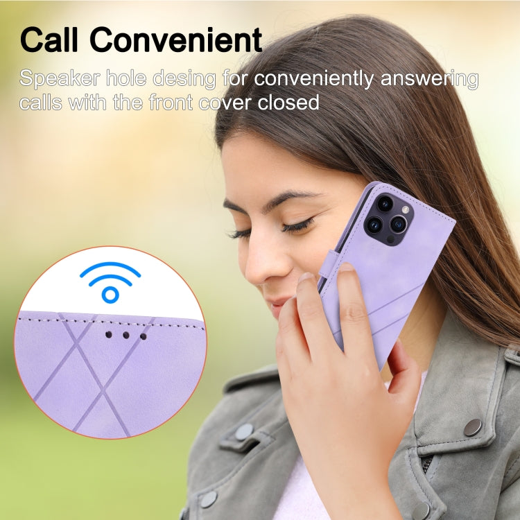 For iPhone 16 Pro Embossed Line Leather Phone Case with Lanyard