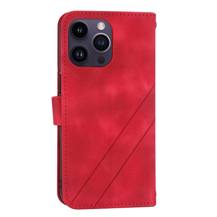 For iPhone 16 Pro Embossed Line Leather Phone Case with Lanyard