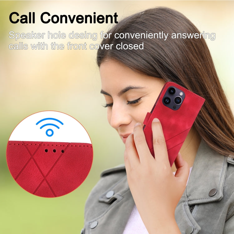 For iPhone 16 Pro Embossed Line Leather Phone Case with Lanyard