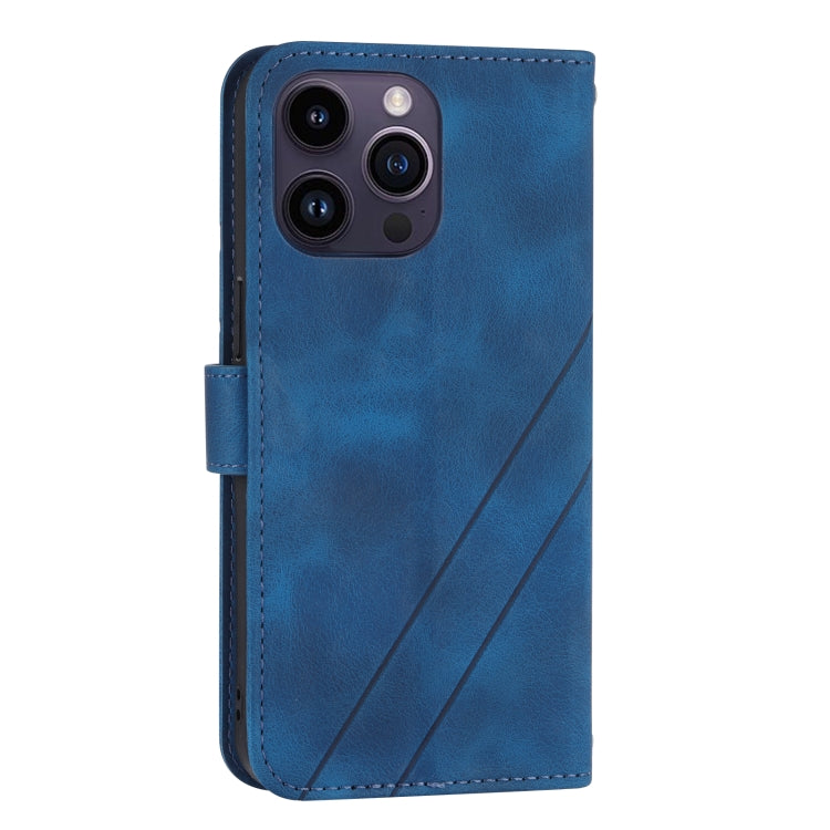 For iPhone 16 Pro Embossed Line Leather Phone Case with Lanyard