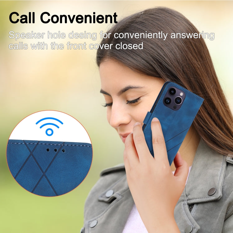 For iPhone 16 Pro Embossed Line Leather Phone Case with Lanyard