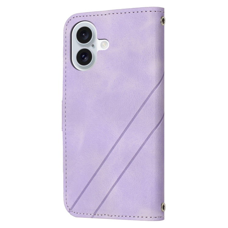 For iPhone 16 Embossed Line Leather Phone Case with Lanyard