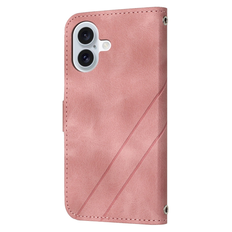 For iPhone 16 Embossed Line Leather Phone Case with Lanyard