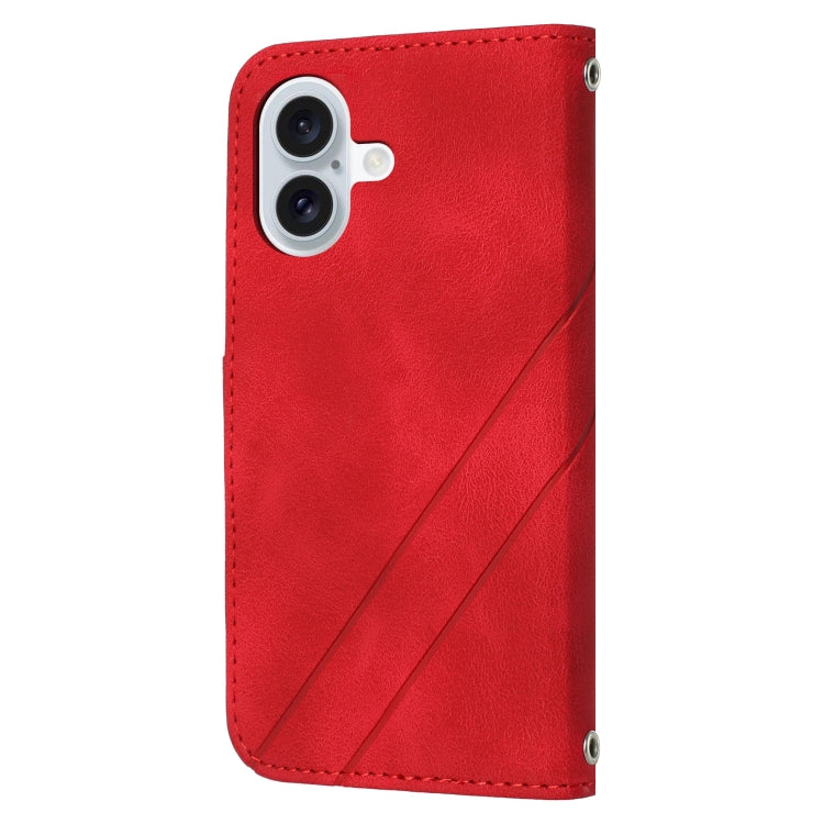 For iPhone 16 Embossed Line Leather Phone Case with Lanyard
