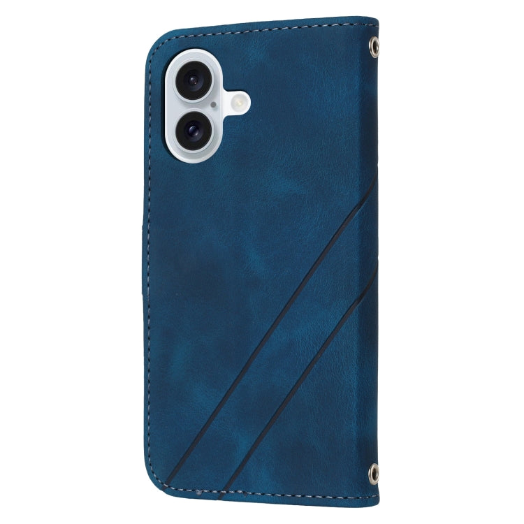 For iPhone 16 Embossed Line Leather Phone Case with Lanyard