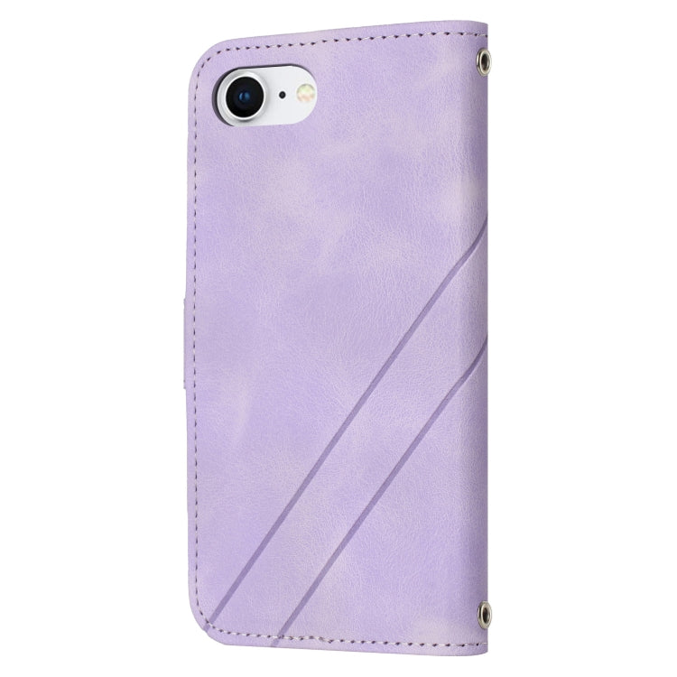 For iPhone 17e / 16e Embossed Line Leather Phone Case with Lanyard