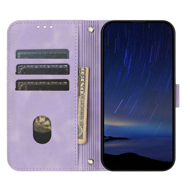 For iPhone 17e / 16e Embossed Line Leather Phone Case with Lanyard