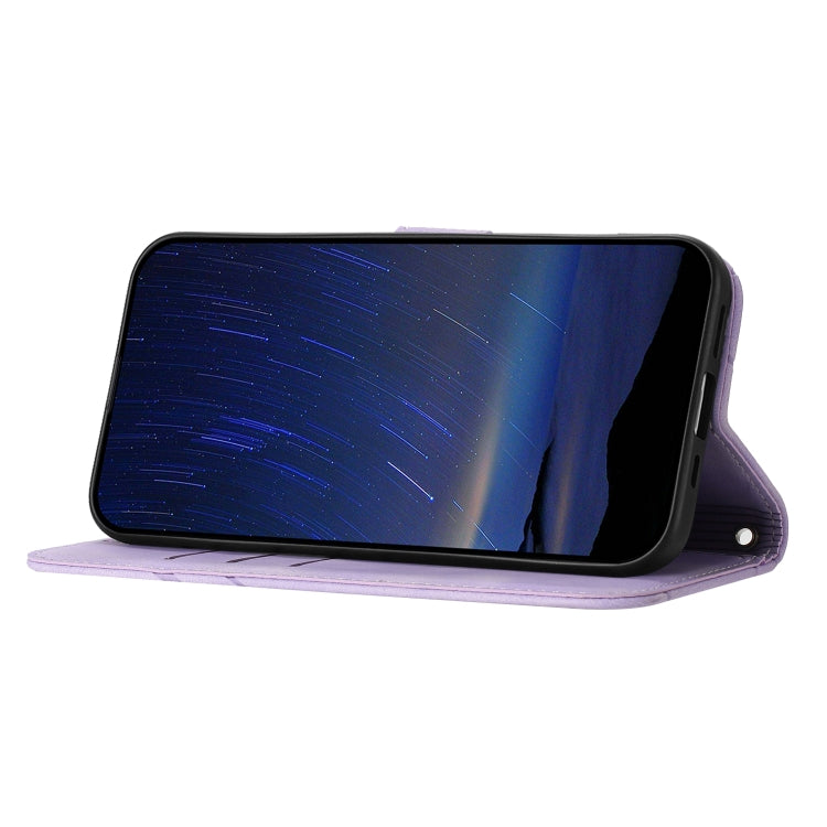 For iPhone 17e / 16e Embossed Line Leather Phone Case with Lanyard