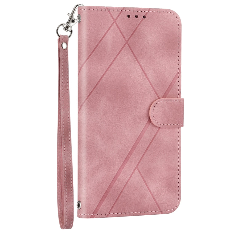 For iPhone 17e / 16e Embossed Line Leather Phone Case with Lanyard