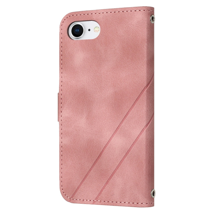 For iPhone 17e / 16e Embossed Line Leather Phone Case with Lanyard