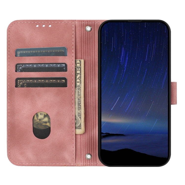 For iPhone 17e / 16e Embossed Line Leather Phone Case with Lanyard