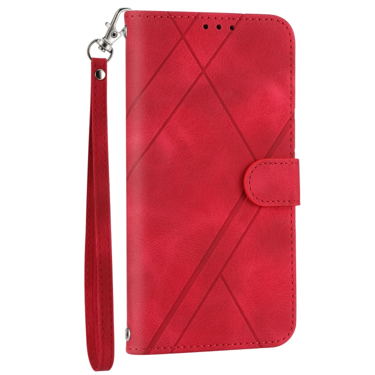 For iPhone 17e / 16e Embossed Line Leather Phone Case with Lanyard