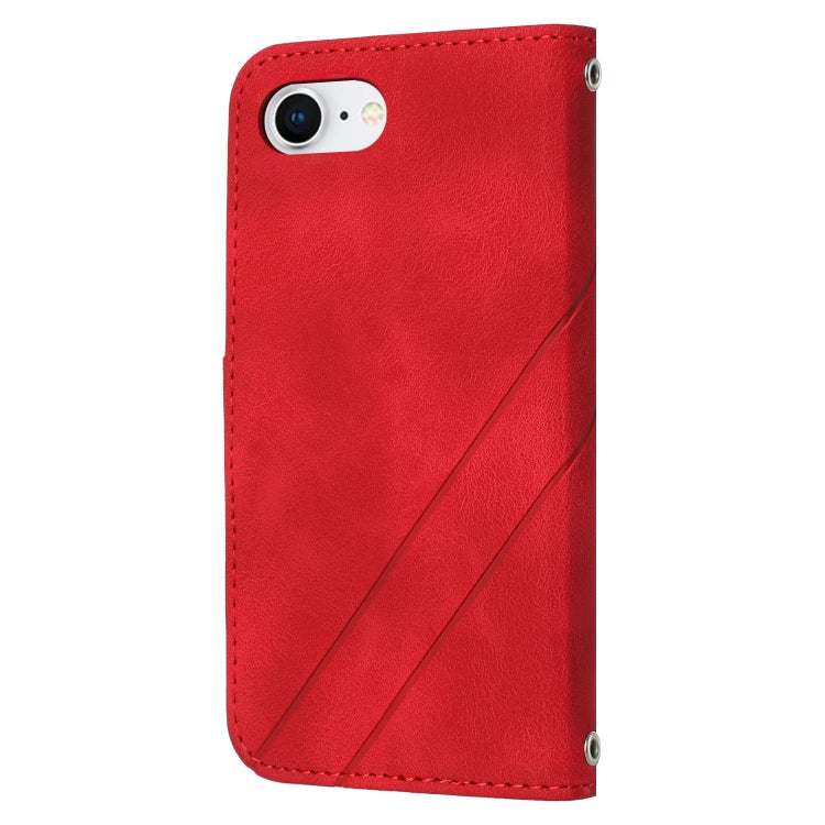 For iPhone 17e / 16e Embossed Line Leather Phone Case with Lanyard