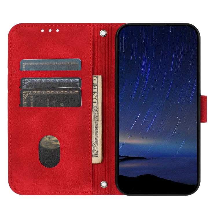For iPhone 17e / 16e Embossed Line Leather Phone Case with Lanyard