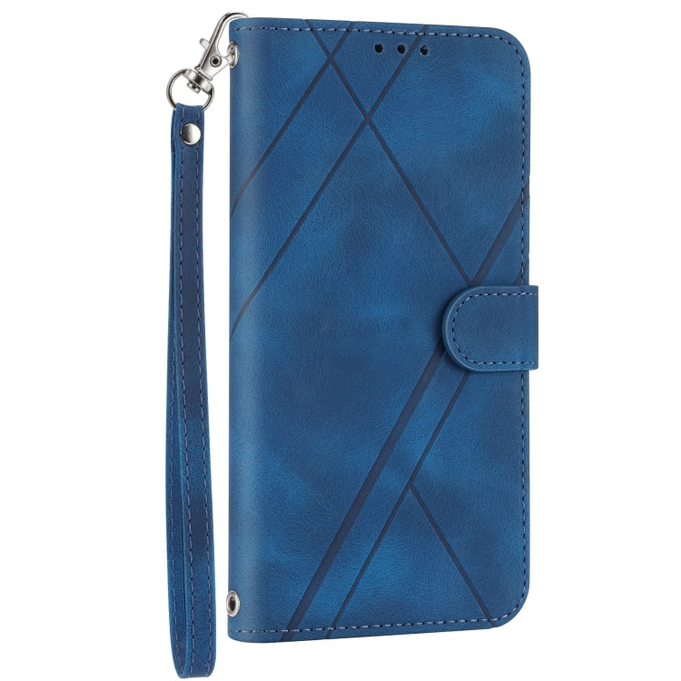 For iPhone 17e / 16e Embossed Line Leather Phone Case with Lanyard