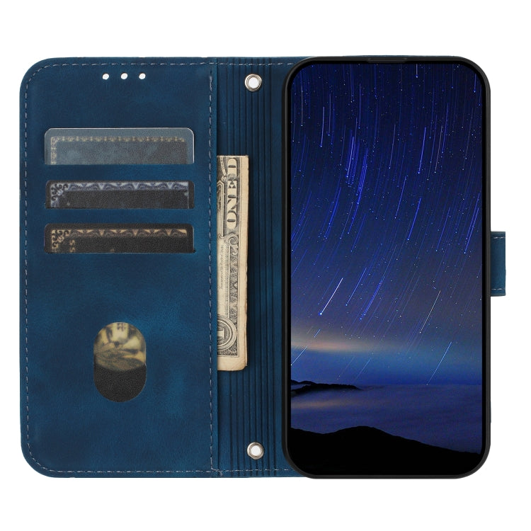 For iPhone 17e / 16e Embossed Line Leather Phone Case with Lanyard