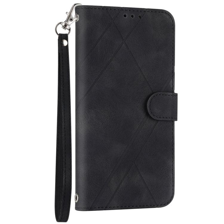 For iPhone 17e / 16e Embossed Line Leather Phone Case with Lanyard