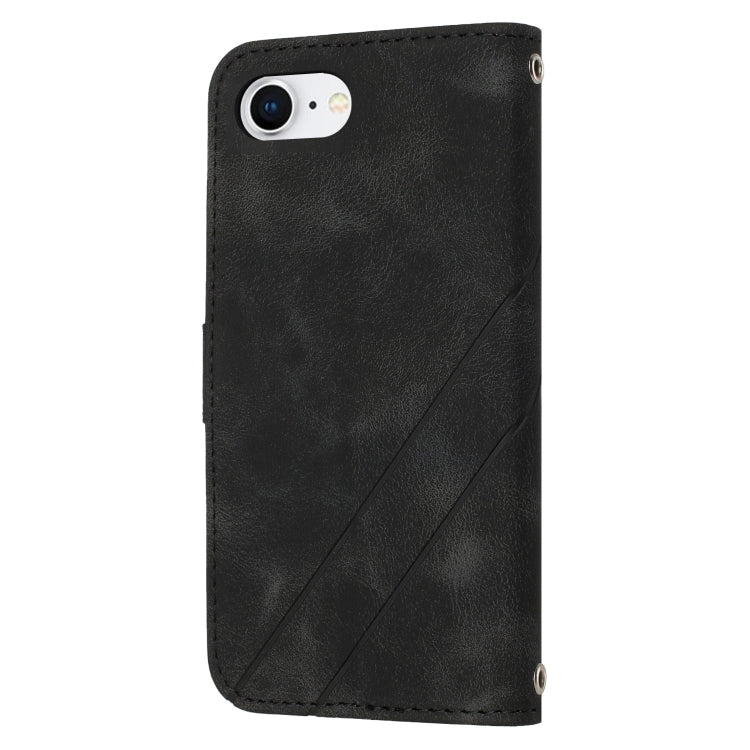 For iPhone 17e / 16e Embossed Line Leather Phone Case with Lanyard