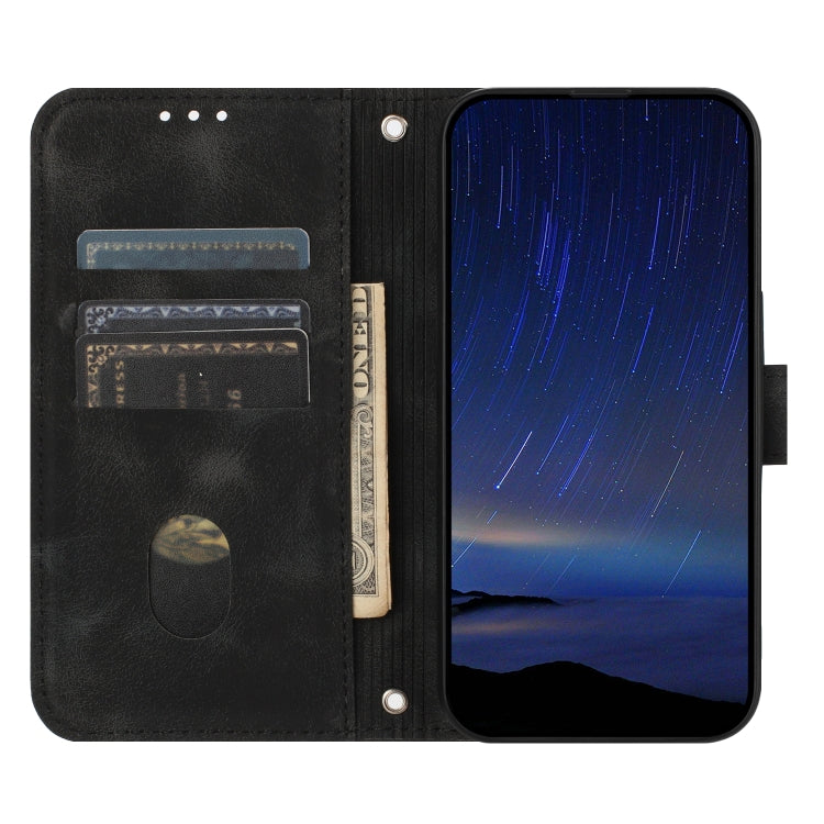 For iPhone 17e / 16e Embossed Line Leather Phone Case with Lanyard