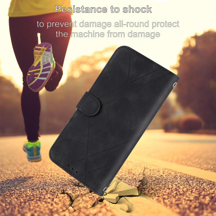 For iPhone 17e / 16e Embossed Line Leather Phone Case with Lanyard