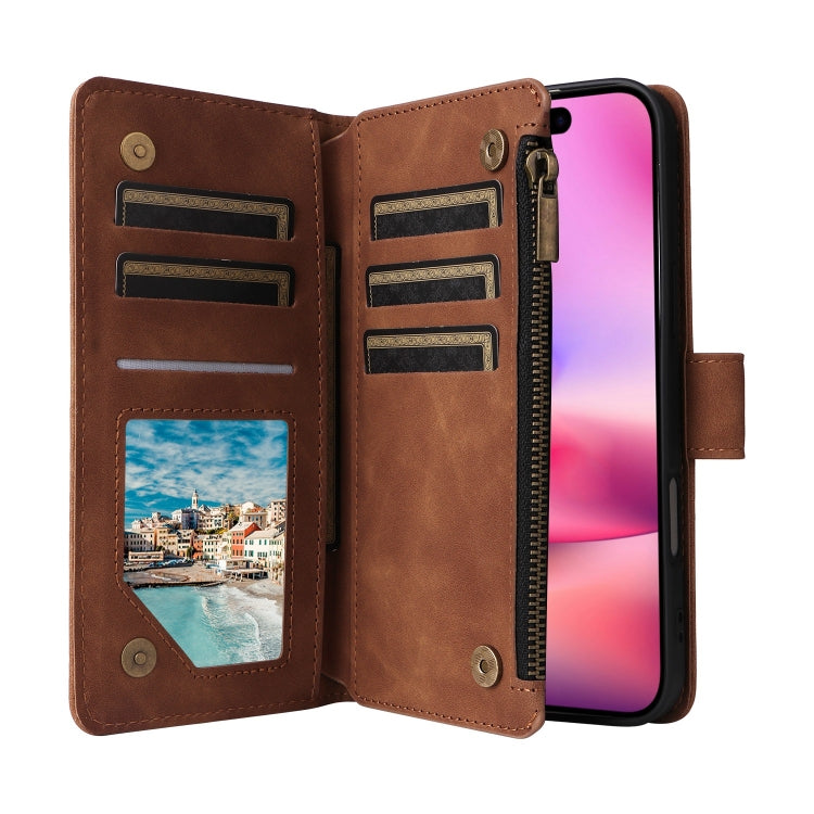 For iPhone 16 Crossbody Multi-card Slot Wallet Zipper Leather Phone Case