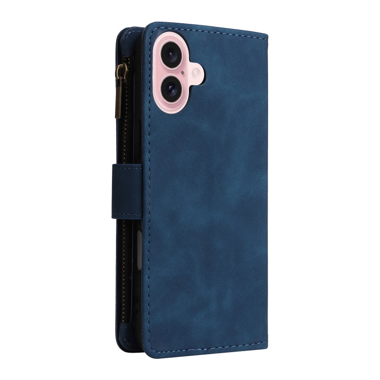 For iPhone 16 Crossbody Multi-card Slot Wallet Zipper Leather Phone Case