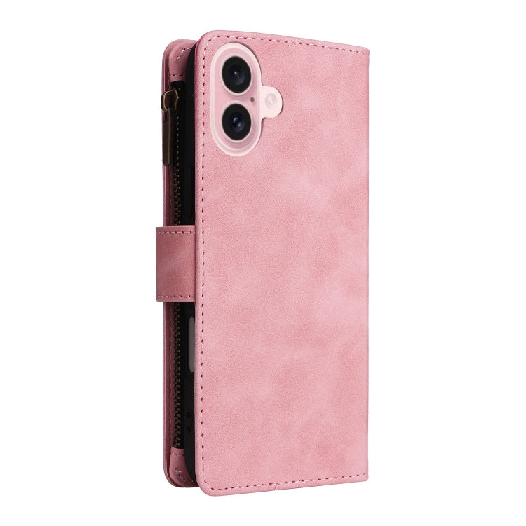 For iPhone 16 Crossbody Multi-card Slot Wallet Zipper Leather Phone Case