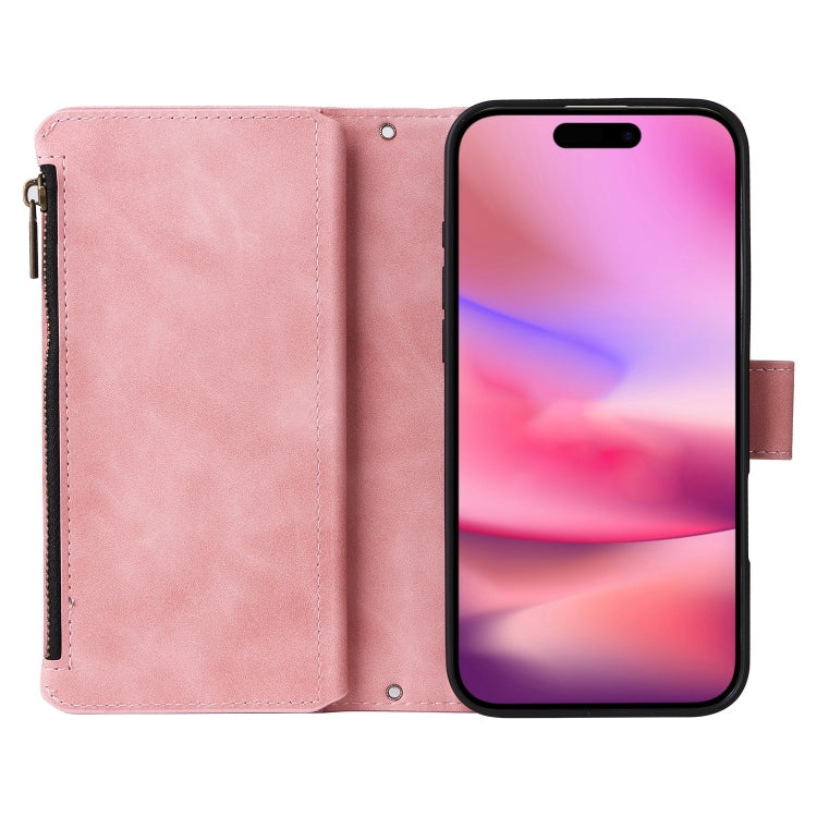 For iPhone 16 Crossbody Multi-card Slot Wallet Zipper Leather Phone Case