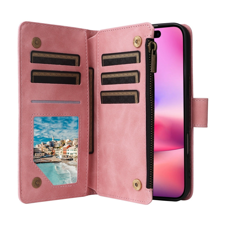 For iPhone 16 Crossbody Multi-card Slot Wallet Zipper Leather Phone Case