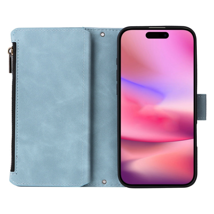 For iPhone 16 Crossbody Multi-card Slot Wallet Zipper Leather Phone Case