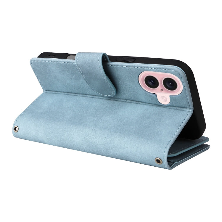 For iPhone 16 Crossbody Multi-card Slot Wallet Zipper Leather Phone Case