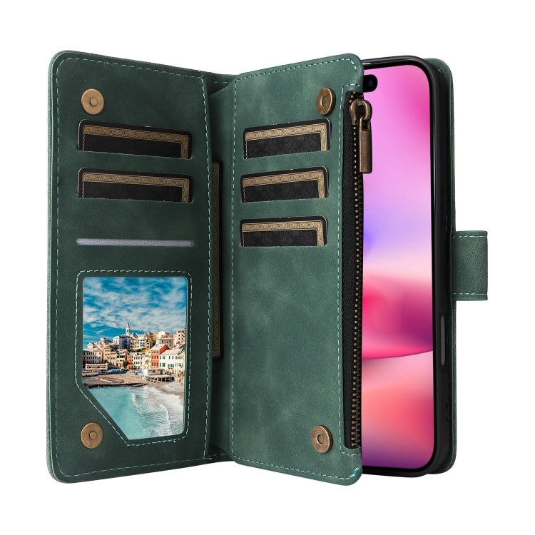 For iPhone 16 Crossbody Multi-card Slot Wallet Zipper Leather Phone Case