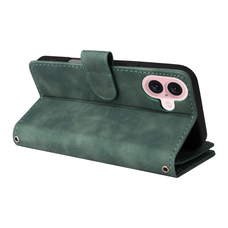 For iPhone 16 Crossbody Multi-card Slot Wallet Zipper Leather Phone Case