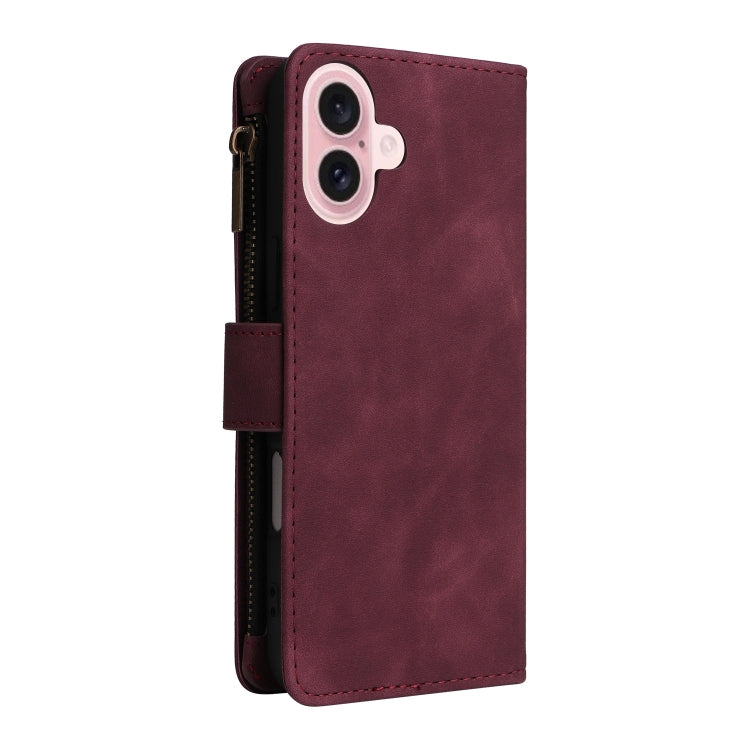 For iPhone 16 Plus Crossbody Multi-card Slot Wallet Zipper Leather Phone Case
