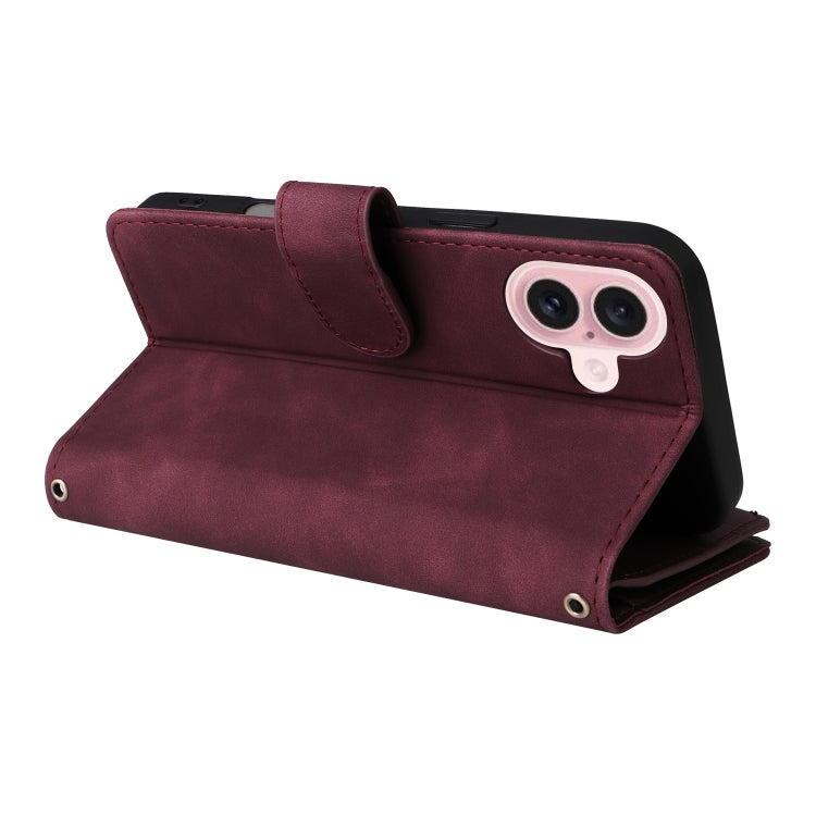 For iPhone 16 Plus Crossbody Multi-card Slot Wallet Zipper Leather Phone Case